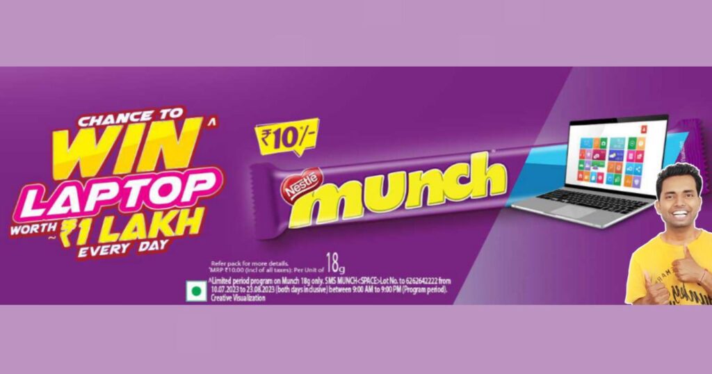 Munch Win Laptop 1Lakh Rupees Chance to Win Contest Send SMS Lot Number, How to participate in Munch Win Laptop 1Lakh Rupees Chance to Win Contest, How to Win Munch Chance to Win 1Lakh Rupees Laptop New offer contest, How to Join Munch Chance to Win 1Lakh Rupees Laptop New offer contest, How to Participate Munch Chance to Win 1Lakh Rupees Laptop New offer contest in 2023,