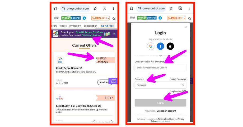 Money Control Credit Score Bonanza Offer Earn 100 Rupees Cashback on Check Credit Score , Earn Money 100₹ just Check Credit Score New Offer in 2024